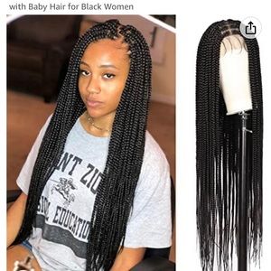 36" FullDouble LaceFront Square Knotless Box Braided Wigs Transparent Synthetic